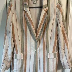 Rachel Zoe Striped Linen-Blend Blazer in Cream, Tan & Sage